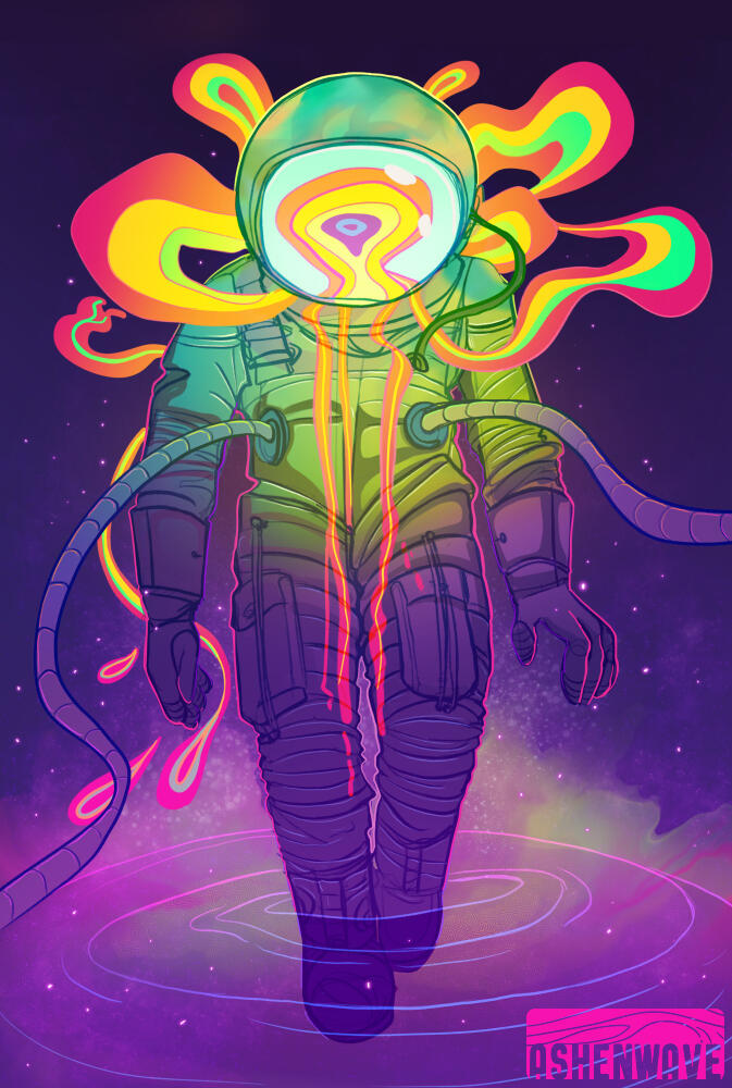 Illustration of an astronaut in psychedelic colors.